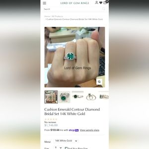 Cushion Emerald Contour Diamond Bridal Set 14kt White Gold